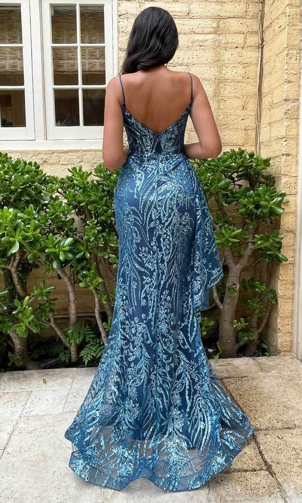 Ladivine J856 - Glitter High Slit Evening Dress - Prom