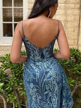 Ladivine J856 - Glitter High Slit Evening Dress