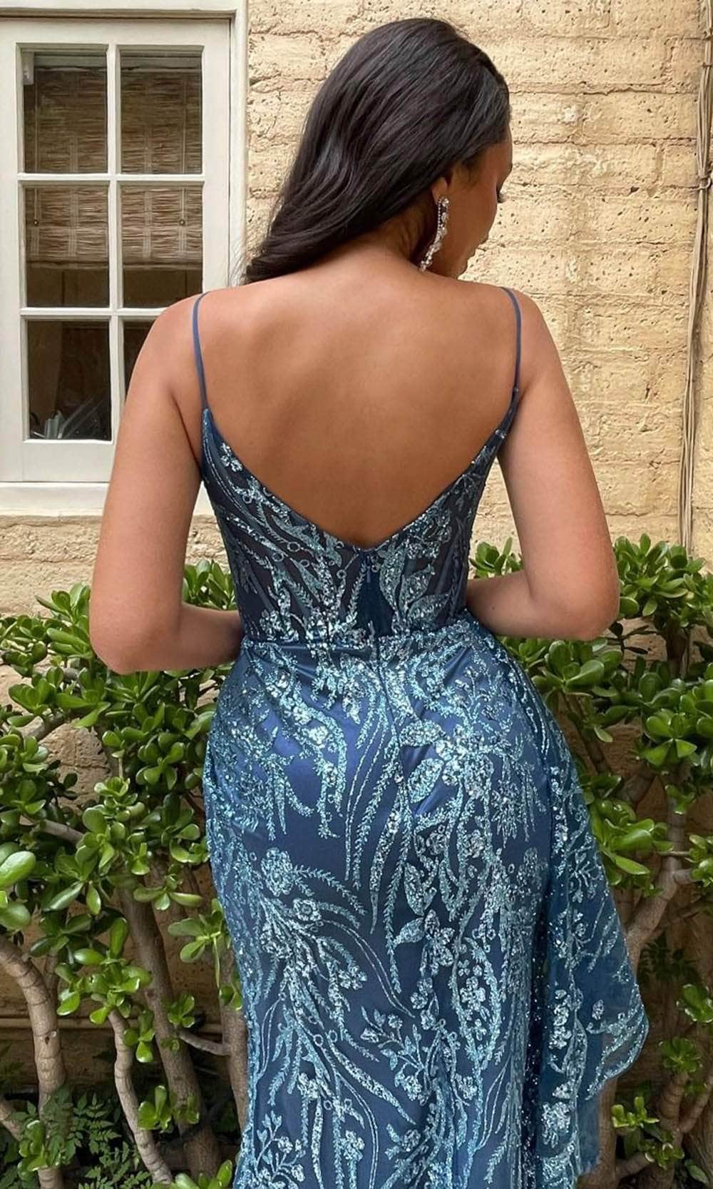 Ladivine J856 - Glitter High Slit Evening Dress - Prom