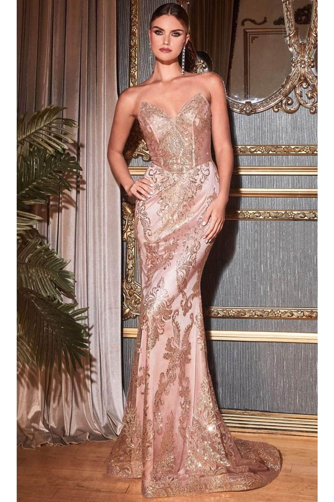 Ladivine J858 - Glitter Embroidered Sheath Dress - Prom