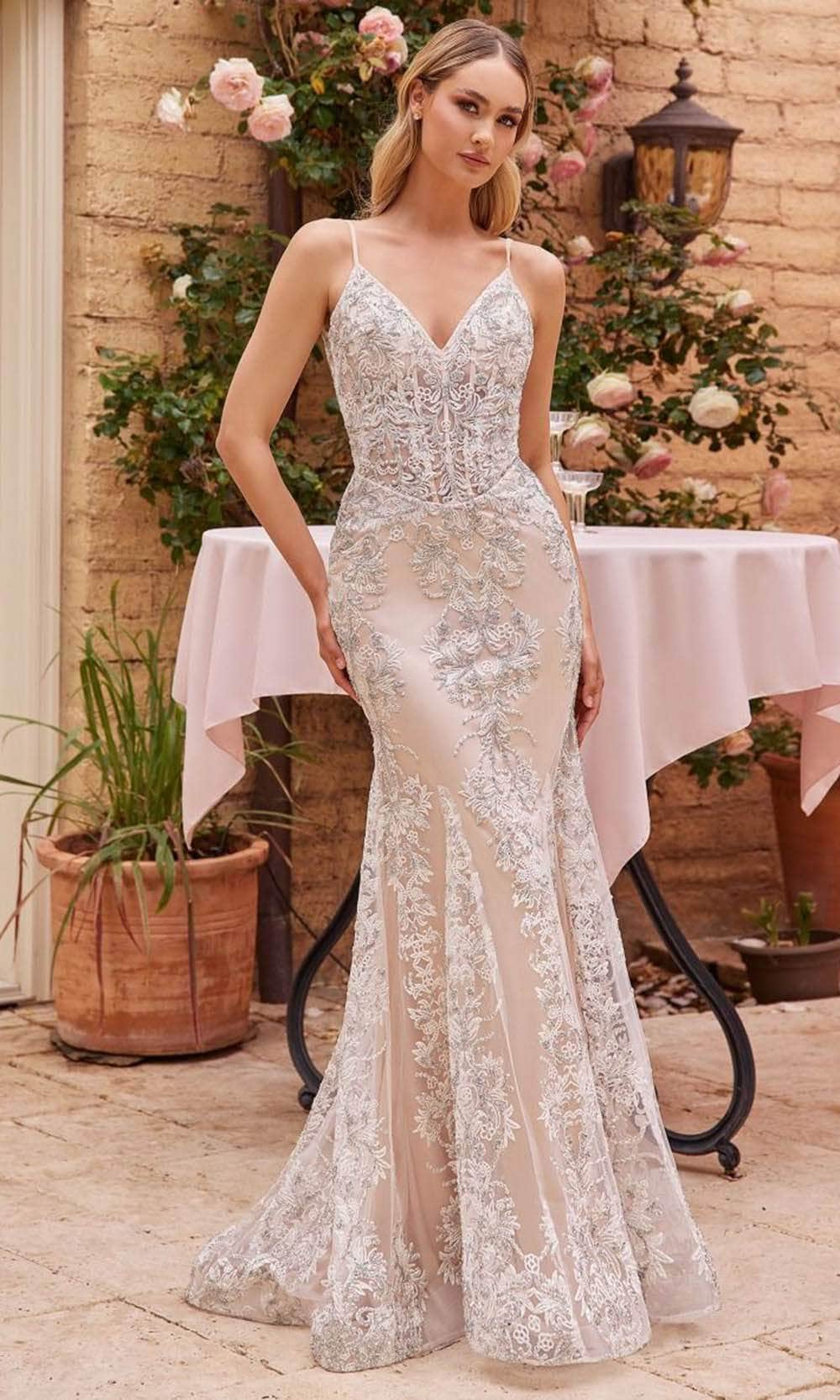 Ladivine J859W - Sleeveless Embroidered Bridal Gown - Prom
