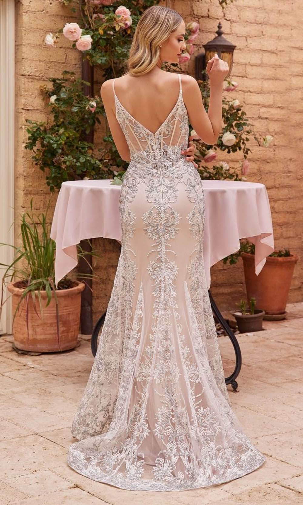 Ladivine J859W - Sleeveless Embroidered Bridal Gown - Prom