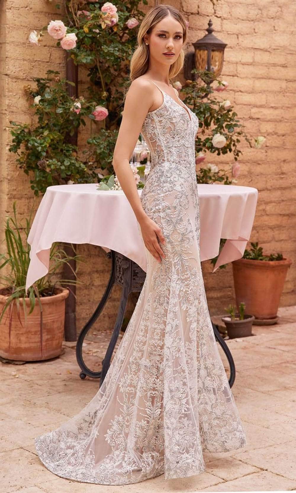 Ladivine J859W - Sleeveless Embroidered Bridal Gown - Prom