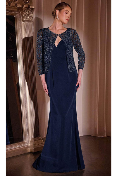 Ladivine J881 - V-Neck Sheath Evening Dress - Navy / 8