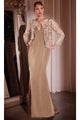 Ladivine J881 - V-Neck Sheath Evening Dress - Taupe / 8