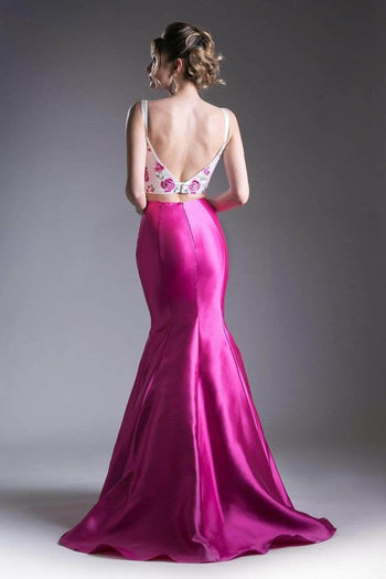 Ladivine KC1737 - Floral Two-Piece Mermaid Gown Charm - Prom