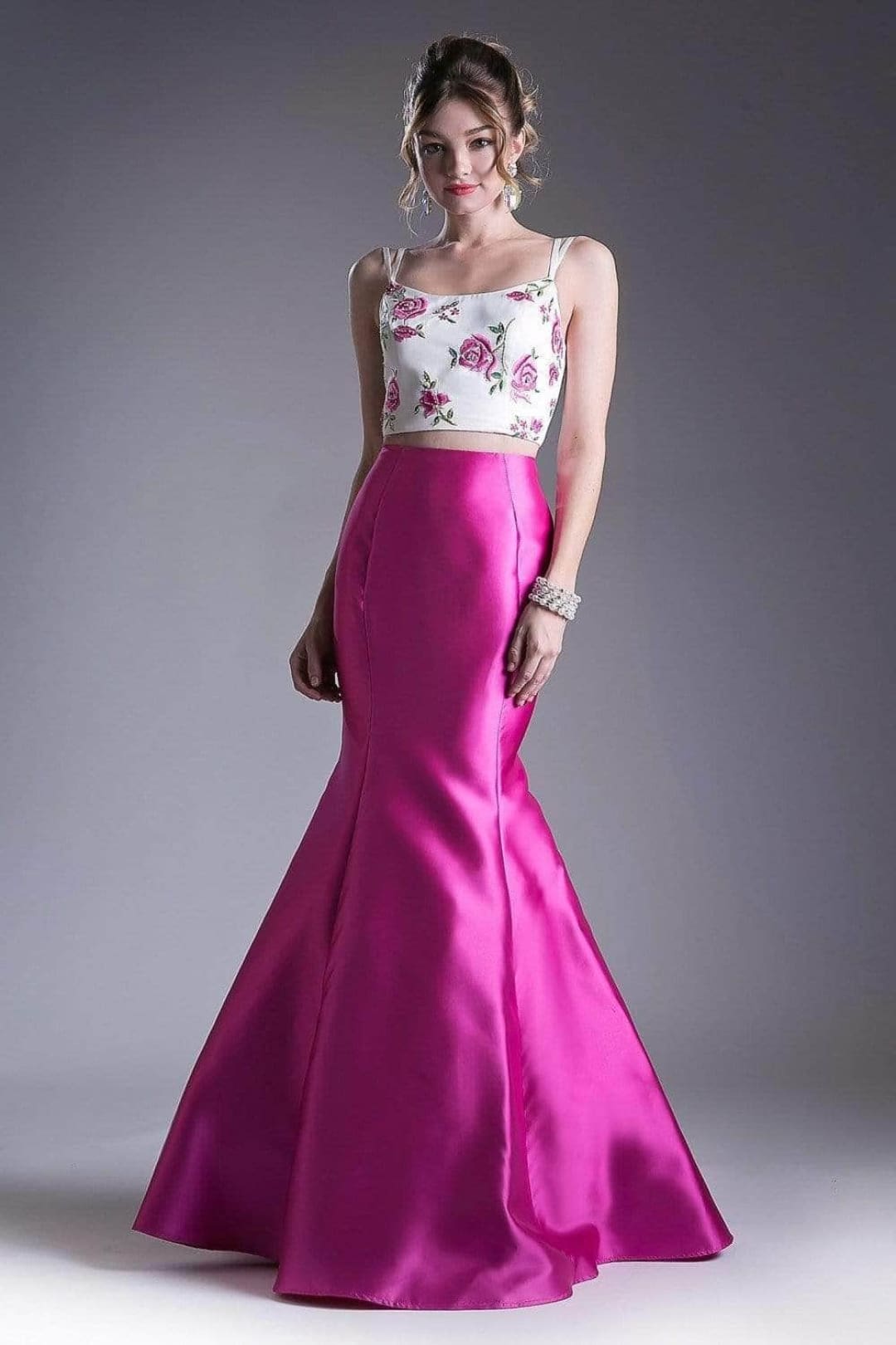 Ladivine KC1737 - Floral Two-Piece Mermaid Gown Charm - Prom