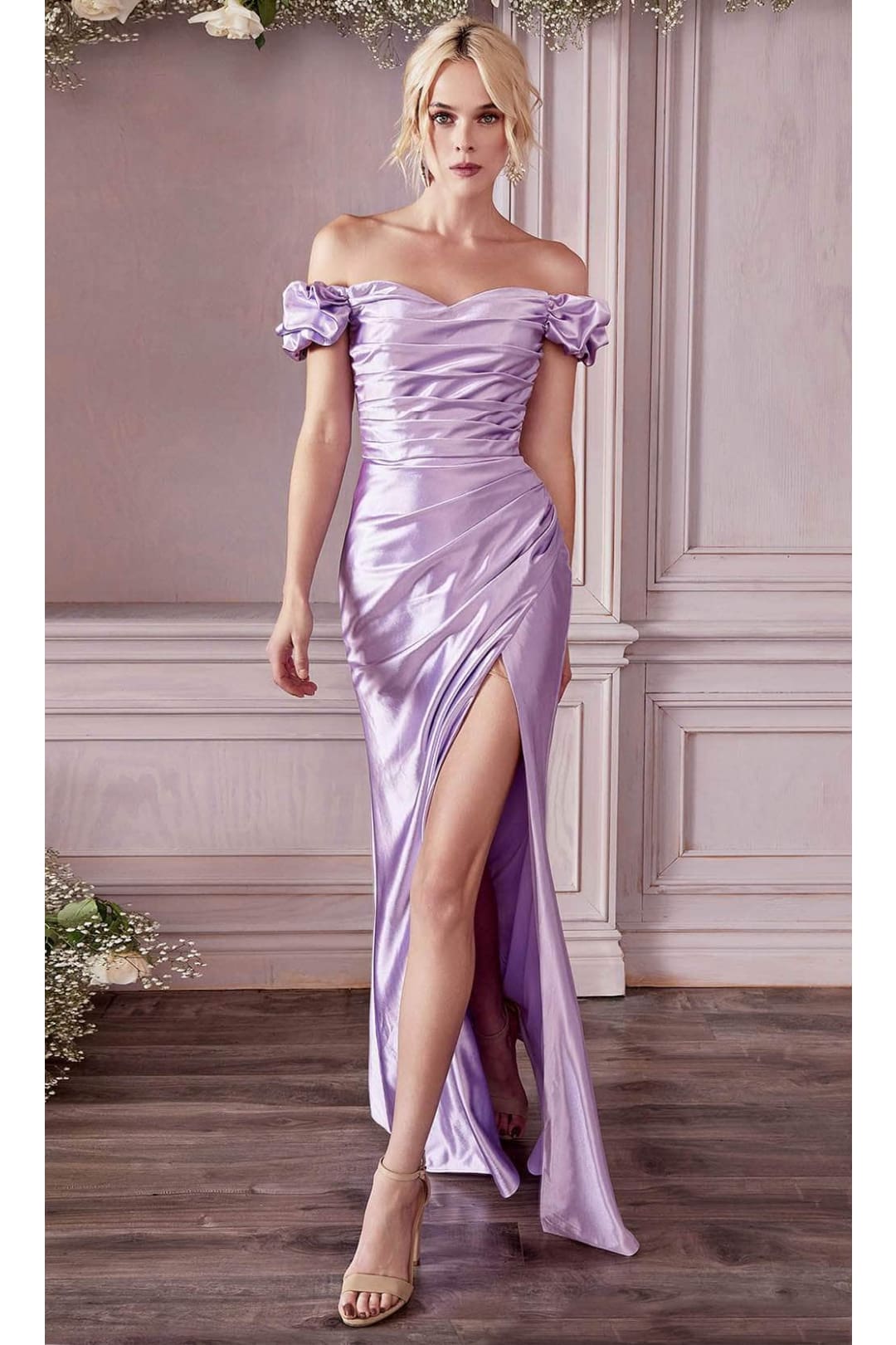 Ladivine KV1056 - Off-Shoulder Satin Prom Formal Gown - Prom