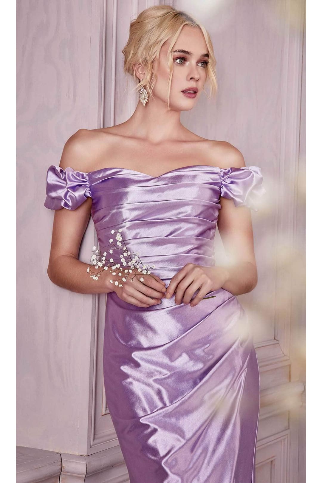 Ladivine KV1056 - Off-Shoulder Satin Prom Formal Gown - Prom