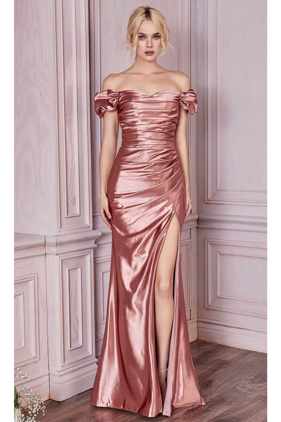 Ladivine KV1056 - Off-Shoulder Satin Prom Formal Gown - Prom