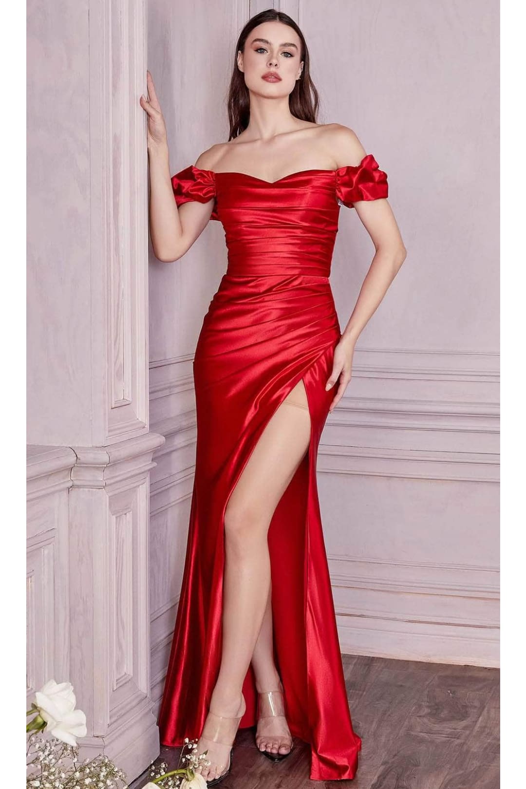 Ladivine KV1056 - Off-Shoulder Satin Prom Formal Gown - Prom