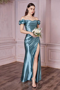 Ladivine KV1056C - Off-Shoulder Satin Formal Evening Gown - Prom