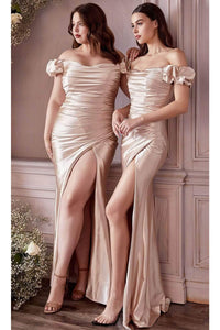 Ladivine KV1056C - Off-Shoulder Satin Formal Evening Gown - Prom