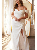 White Plus Size Wedding Dress Crepe Slit Train by Ladivine KV1057WC