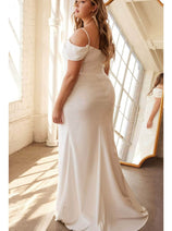 White Plus Size Wedding Dress Crepe Slit Train by Ladivine KV1057WC