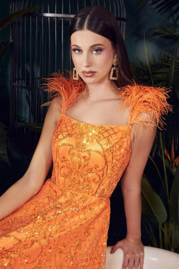 Ladivine KV1076 - Feathered A-Line Sleeveless Dress - Prom