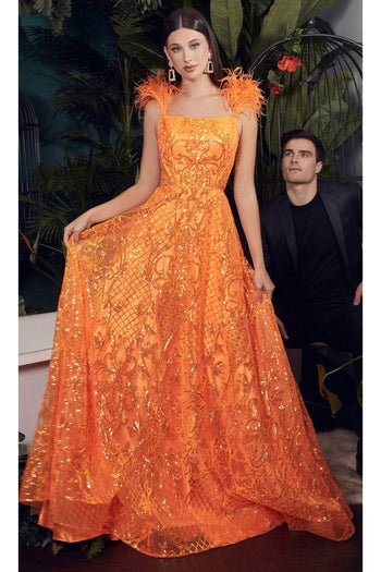 Ladivine KV1076 - Feathered A-Line Sleeveless Dress - Prom
