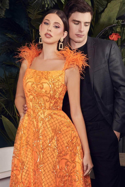 Ladivine KV1076 - Feathered A-Line Sleeveless Dress - Prom