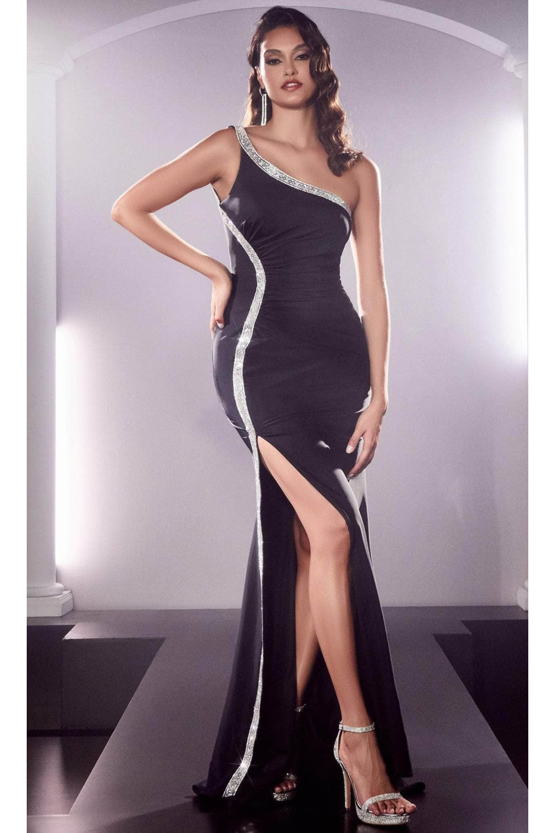 Ladivine KV1082 - Asymmetric Evening Dress with Beads - Prom