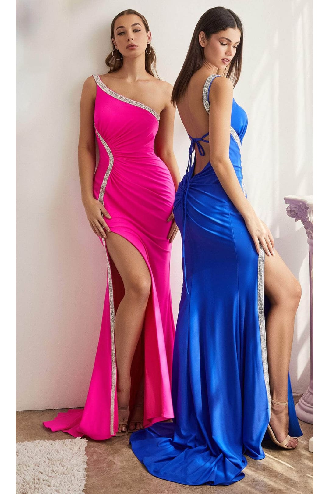 Ladivine KV1082 - Asymmetric Evening Dress with Beads - Prom