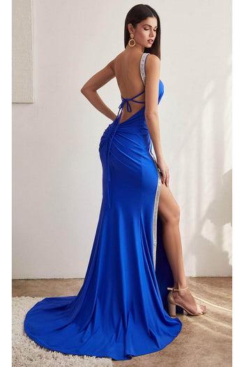 Ladivine KV1082 - Asymmetric Evening Dress with Beads - Prom
