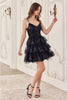 Ladivine KV1090 V-Neck A-Line Tiered Ruffle Hoco Dress - BLACK / XXS - Dress