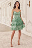 Ladivine KV1090 V-Neck A-Line Tiered Ruffle Hoco Dress - SAGE / XXS - Dress