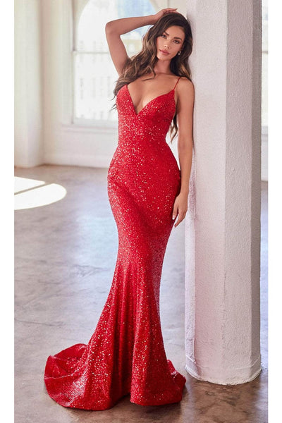Ladivine KV1094 Deep V-Neck Mermaid Dress - Prom