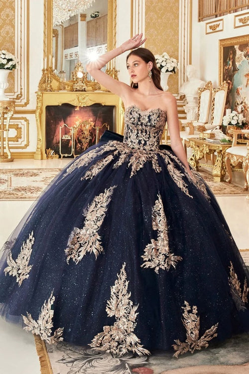 Ladivine Navy Gold Quinceanera Dress Ball Gown Sweet 16 by 15715 - Navy-Gold / XS - Quinceanera Dresses