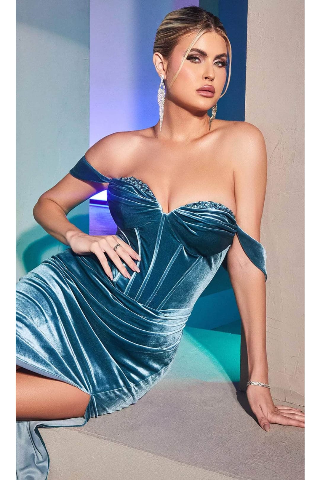 Ladivine OC011 - Velvet Corset Evening Formal Gown - Prom