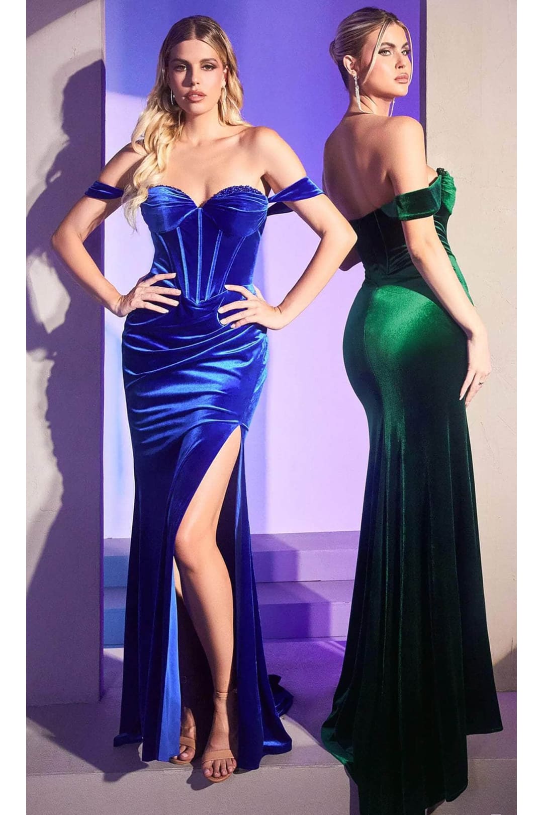 Ladivine OC011 - Velvet Corset Evening Formal Gown - Prom