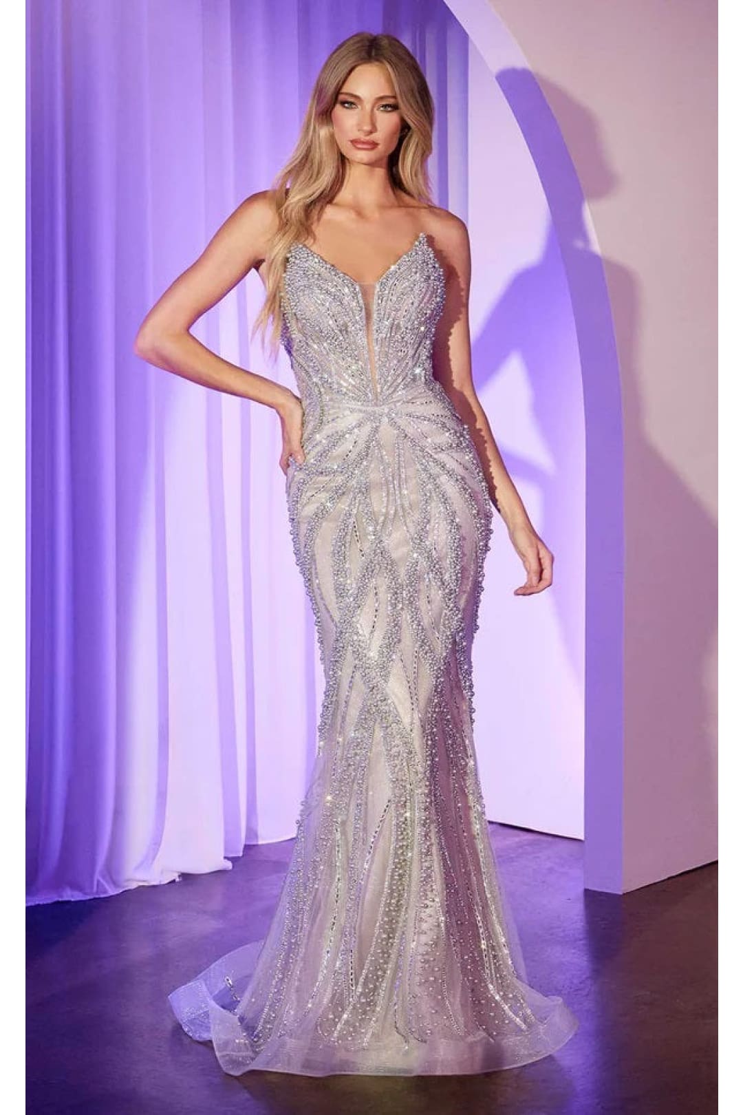 Ladivine Prom Dress Long Formal Evening Gown CC0688 - Silver-Nude / 2 - Prom