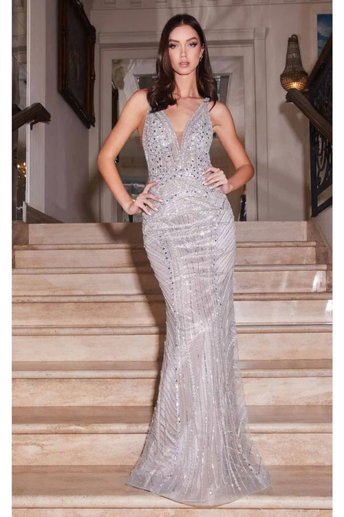 Ladivine Prom Dress Long Formal Evening Gown CD0232 - Silver-Nude / 2 - Prom