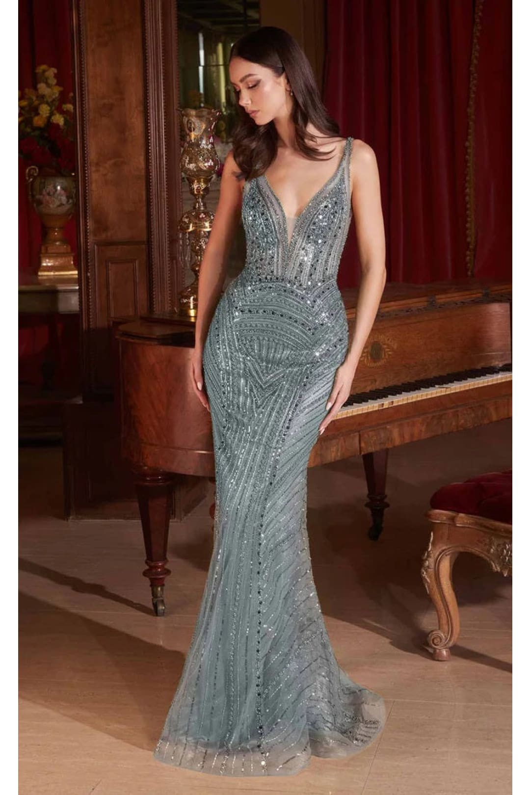 Ladivine Prom Dress Long Formal Evening Gown CD0232 - Smoky Blue / 2 - Prom