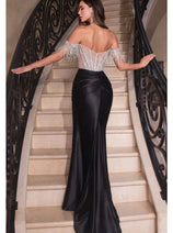 Ladivine Prom Dress Beaded Fringe Slit Long Formal Evening Gown CD821