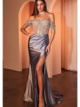 Ladivine Prom Dress Beaded Fringe Slit Long Formal Evening Gown CD821