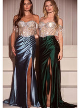 Ladivine Prom Dress Beaded Fringe Slit Long Formal Evening Gown CD821