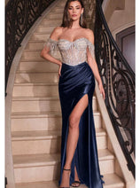 Ladivine Prom Dress Beaded Fringe Slit Long Formal Evening Gown CD821