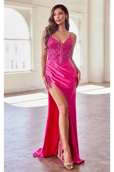 Ladivine Prom Dress Long Formal Evening Gown CDS439 - Fuchsia / 2 - Dress