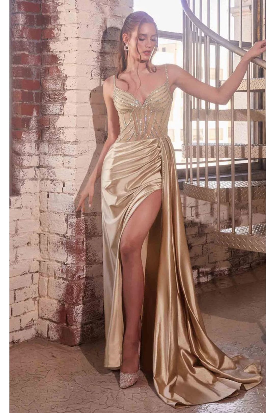 Ladivine Prom Dress Long Formal Evening Gown CDS440 - Sand / 2 - Prom