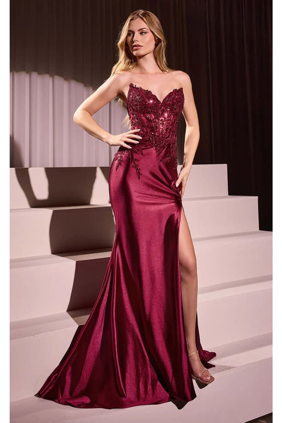 Ladivine Prom Dress Long Formal Evening Gown KV1112 - Burgundy / 2 - Prom