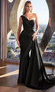 Ladivine PT004 - Ruched Bodice Asymmetric Prom Gown - Prom