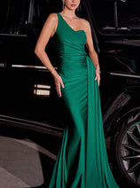 Ladivine PT004 - Ruched Bodice Asymmetric Prom Gown