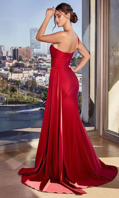 Ladivine PT004 - Ruched Bodice Asymmetric Prom Gown - Prom
