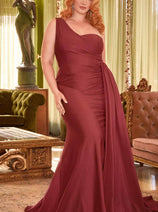 Ladivine PT004 - Ruched Bodice Asymmetric Prom Gown