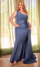 Ladivine PT004 - Ruched Bodice Asymmetric Prom Gown - Prom