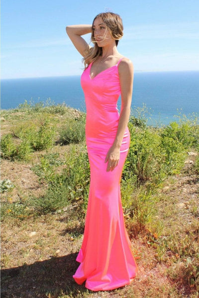 Ladivine SE016 - Satin Backless Long Dress - Prom