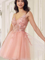Ladivine SF047 - Jeweled Tulle Cocktail Dress