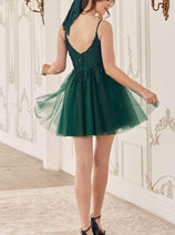 Ladivine SF047 - Jeweled Tulle Cocktail Dress