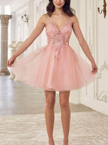 Ladivine SF047 - Jeweled Tulle Cocktail Dress